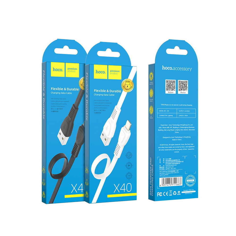 CÂBLE USB HOCO X40 3A Pour iPhone / 1 M / Noir