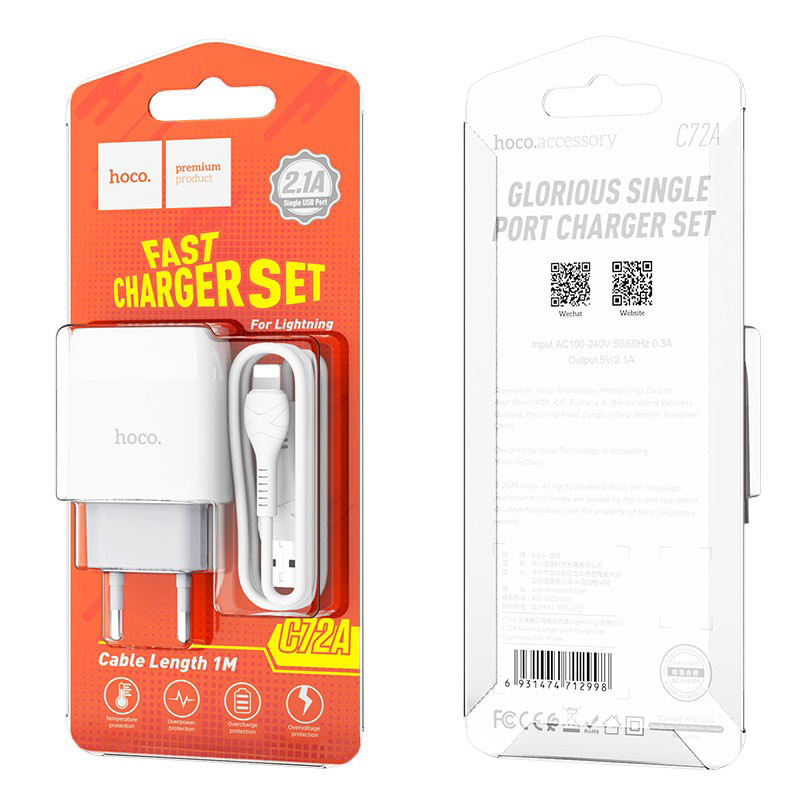 Chargeur Hoco C72A iPhone / 2.1A / Blanc