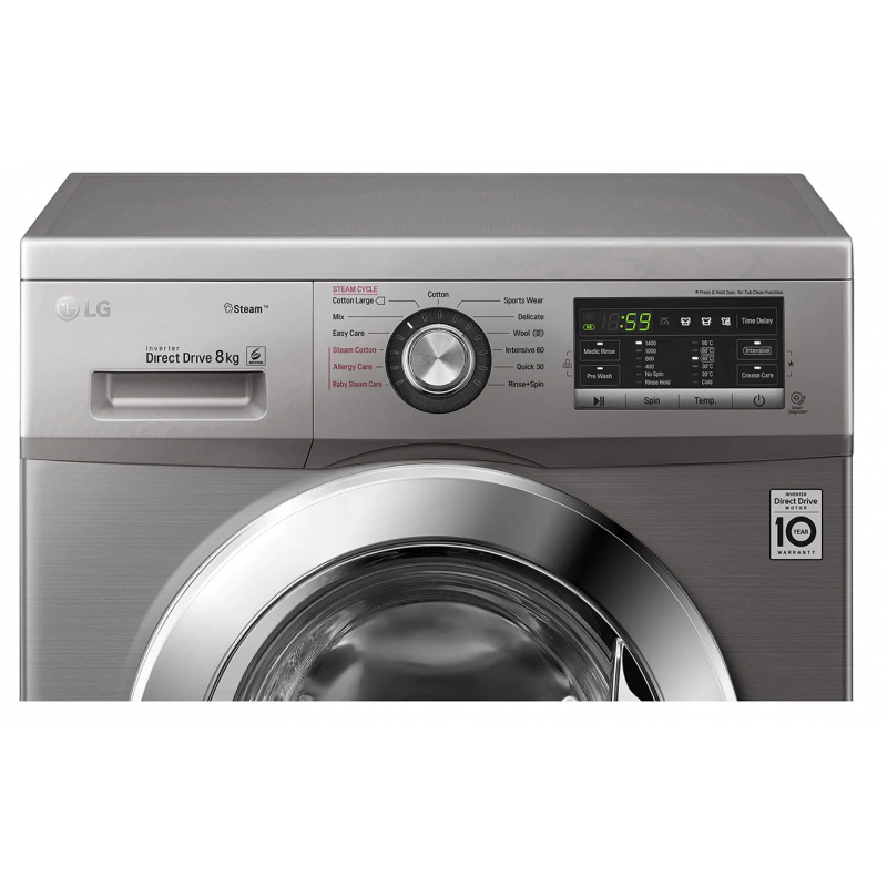 Machine à laver à Vapeur LG 8 Kg / Silver