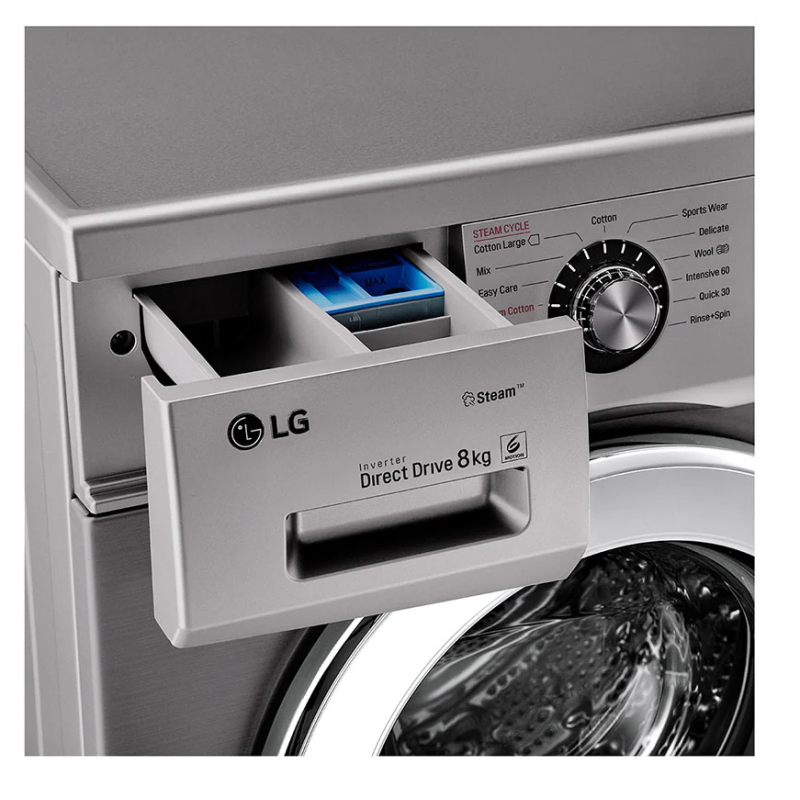 Machine à laver à Vapeur LG 8 Kg / Silver