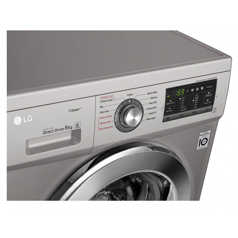 Machine à laver à Vapeur LG 8 Kg / Silver