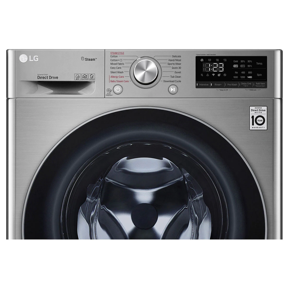 Machine à laver à Vapeur LG 9 Kg / Smart DD 6M / Silver