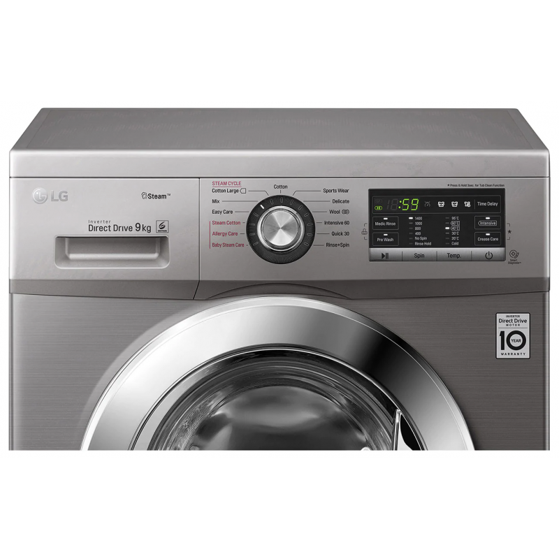 Machine à laver à Vapeur LG 9 Kg / Inverter DD 6M / Silver