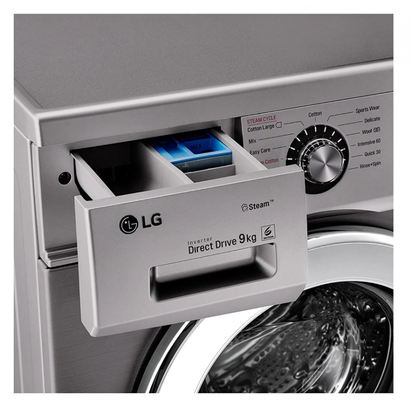 Machine à laver à Vapeur LG 9 Kg / Inverter DD 6M / Silver