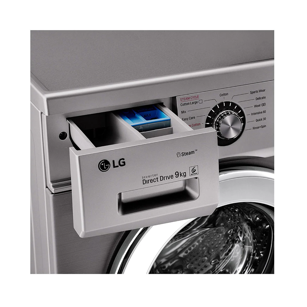 Machine à laver à Vapeur LG 9 Kg / Inverter DD 6M / Silver