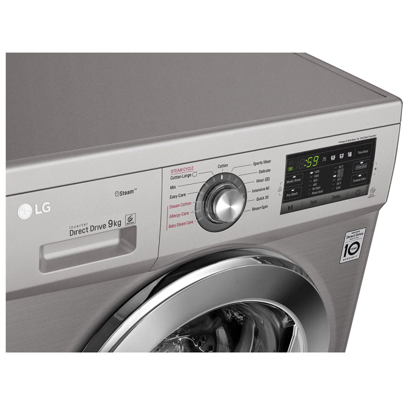 Machine à laver à Vapeur LG 9 Kg / Inverter DD 6M / Silver