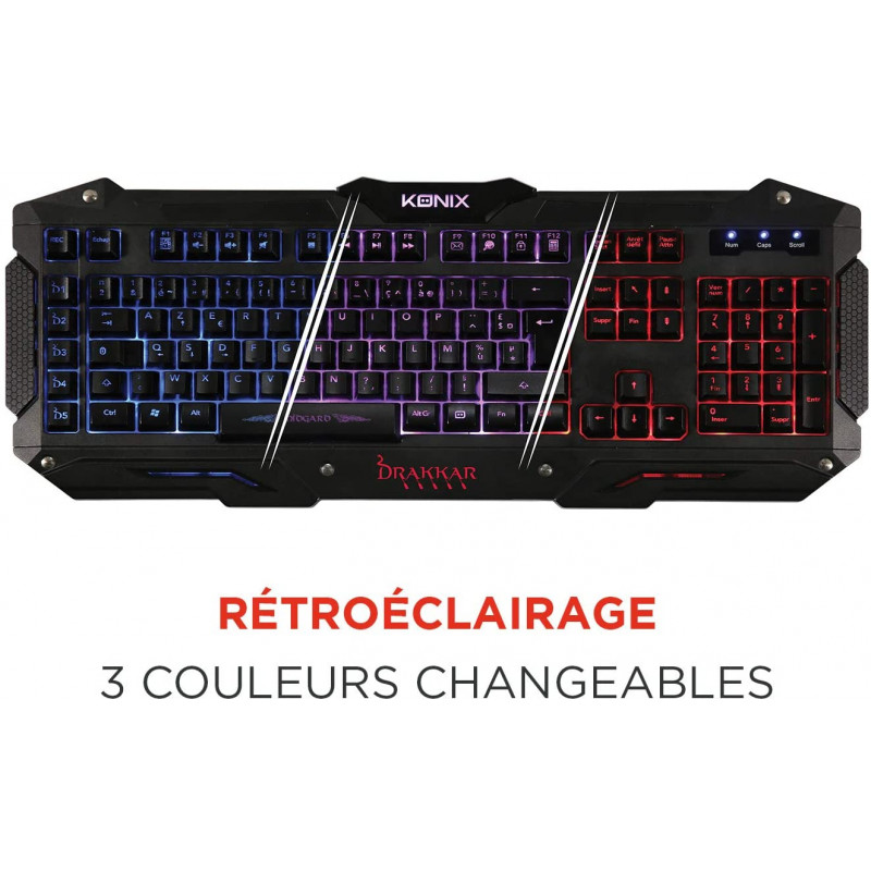 Clavier Gamer Konix Drakkar Midgard / Noir / Rétro-éclairage 3 couleurs