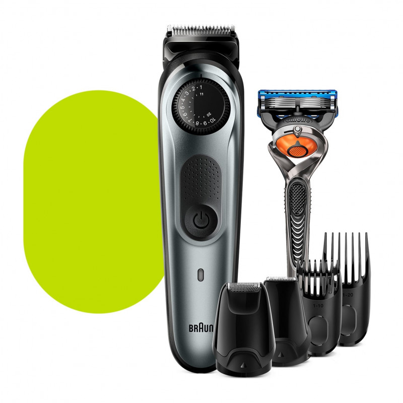 Tondeuse barbe et cheveux BRAUN BT7220, 4 accessoires et rasoir Fusion5  ProGlide de Gillette - Le comptoir du Barbier