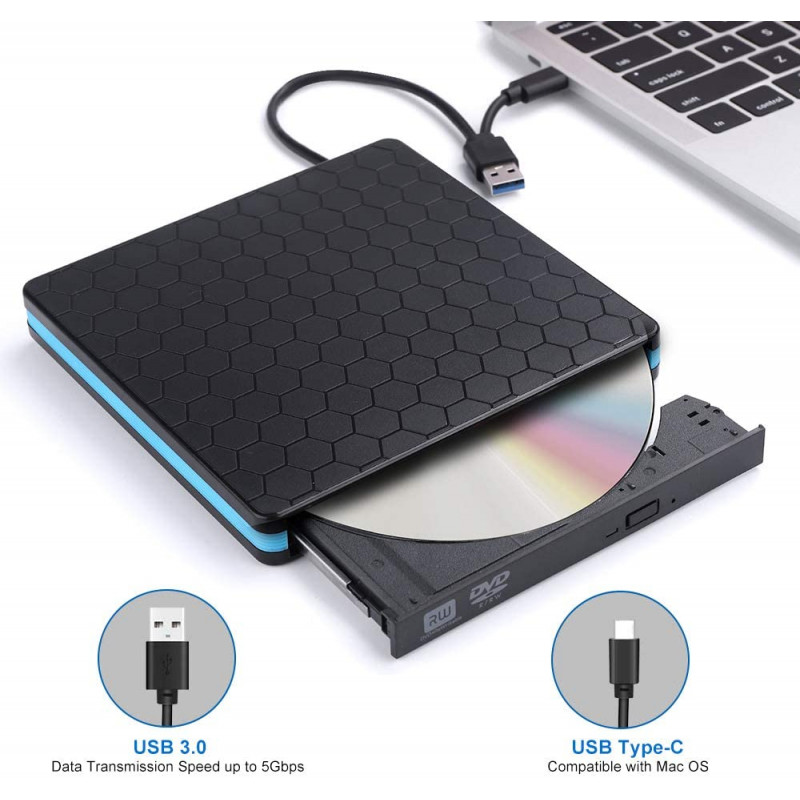 Lecteur CD/DVD externe - Compatible PC portable