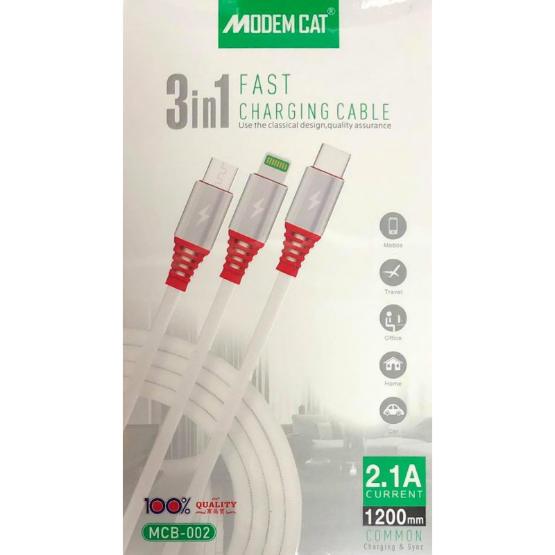 Câble Chargeur Modem Cat 3 en 1 Type-C / Micro USB / iPhone