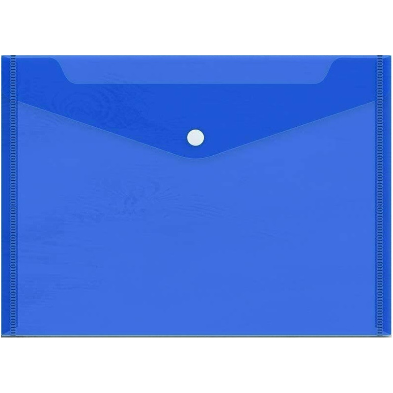 POCHETTE PP AVEC BOUTON DELI / A4 / TRANSPARENT BLEU