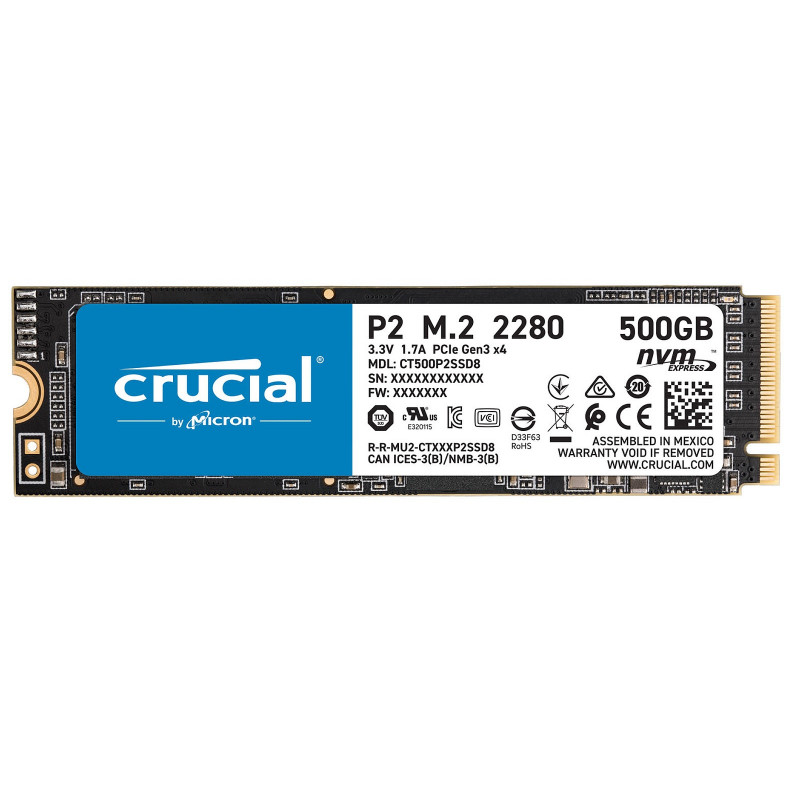 Disque Dur SSD Crucial P2 M.2 PCIe NVMe / 500 Go