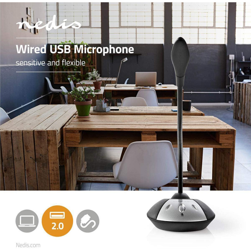 Microphone USB de Bureau Nedis MICDU100BK