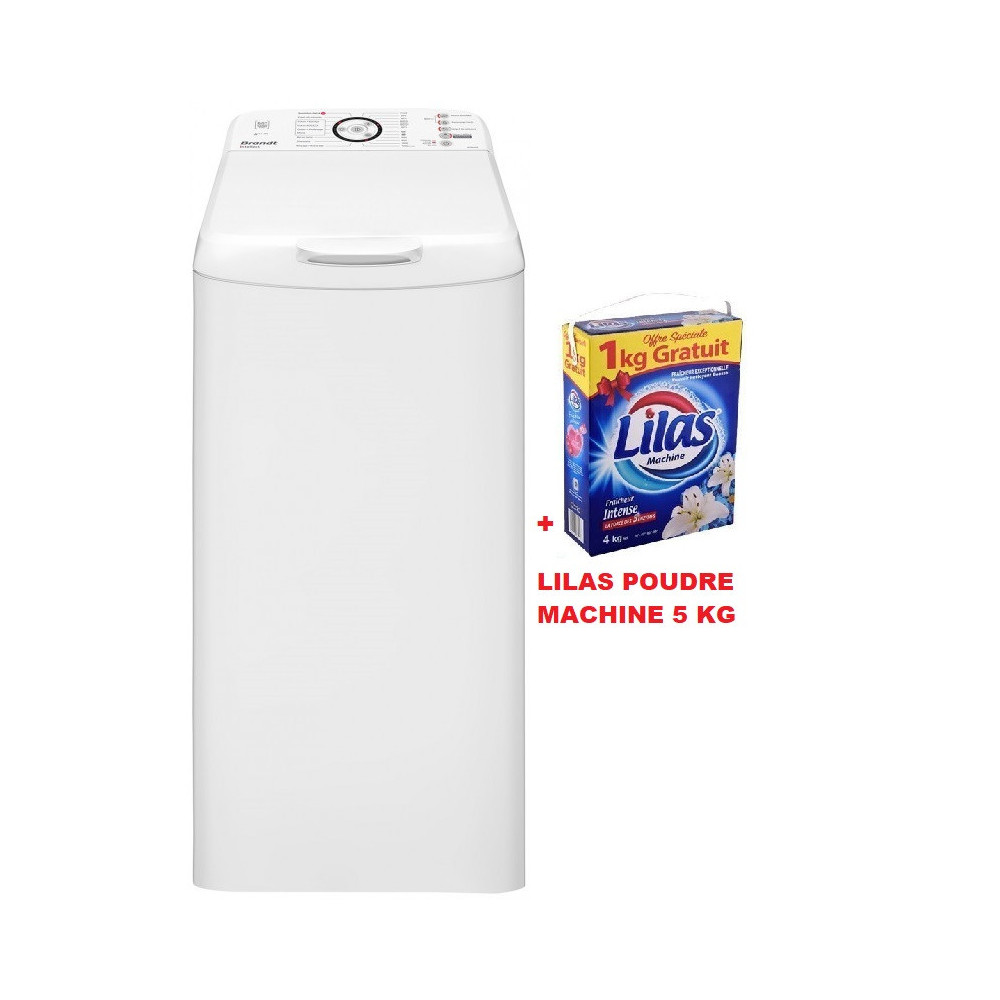 Lave linge TopLoad Brandt Intellect BT6802B / 6KG / Blanc + LILAS POUDRE MACHINE 5 KG