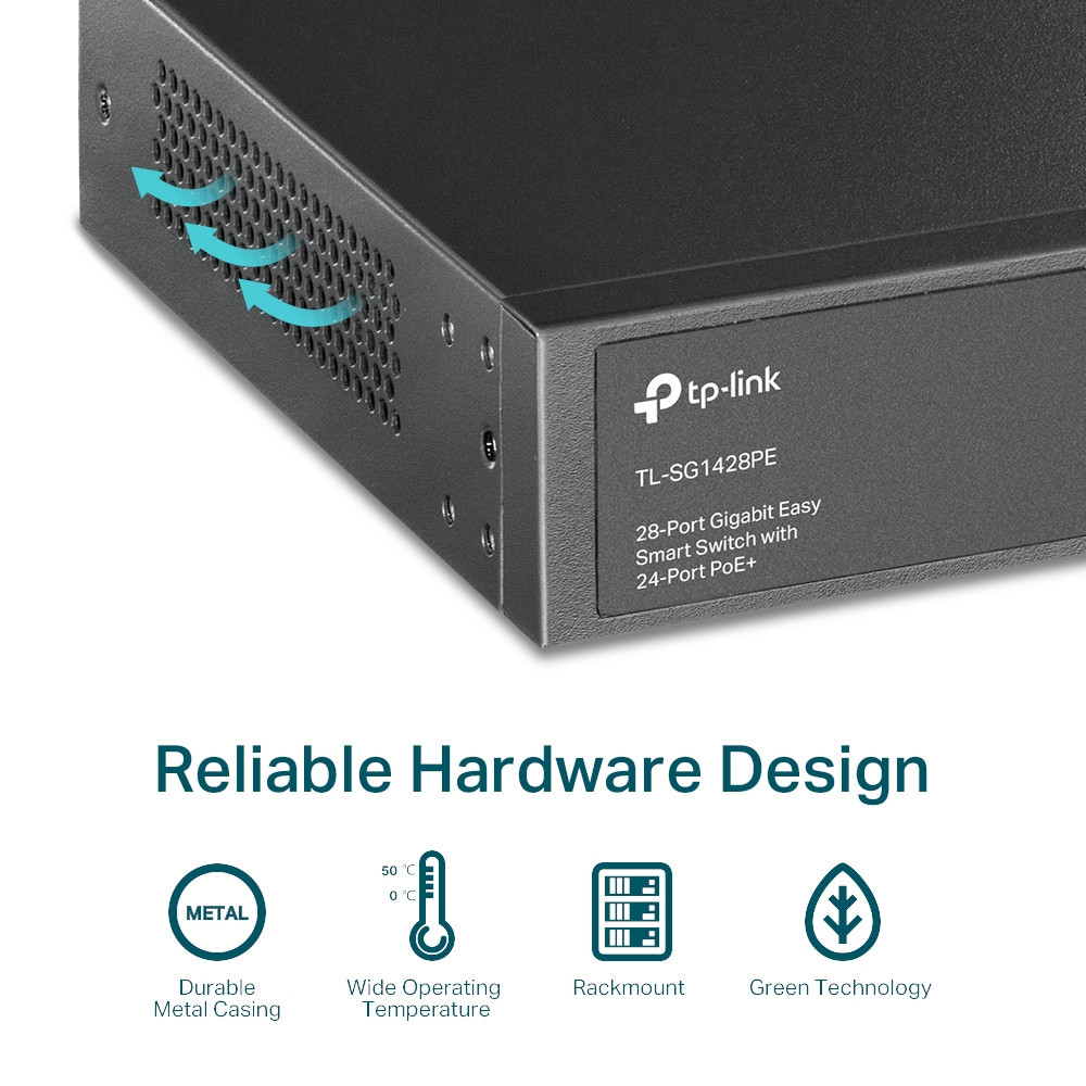 Switch de bureau rackable Gigabit Easy 24 ports PoE +  RJ45 10/100/1000 Mbps avec 2 emplacements SFP