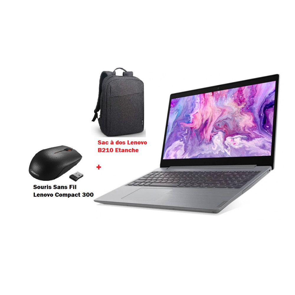 Pc portable Lenovo Ideapad L3 / i5 10é Gén / 8 Go / Silver + Sac à Dos Lenovo B210 Etanche Offert