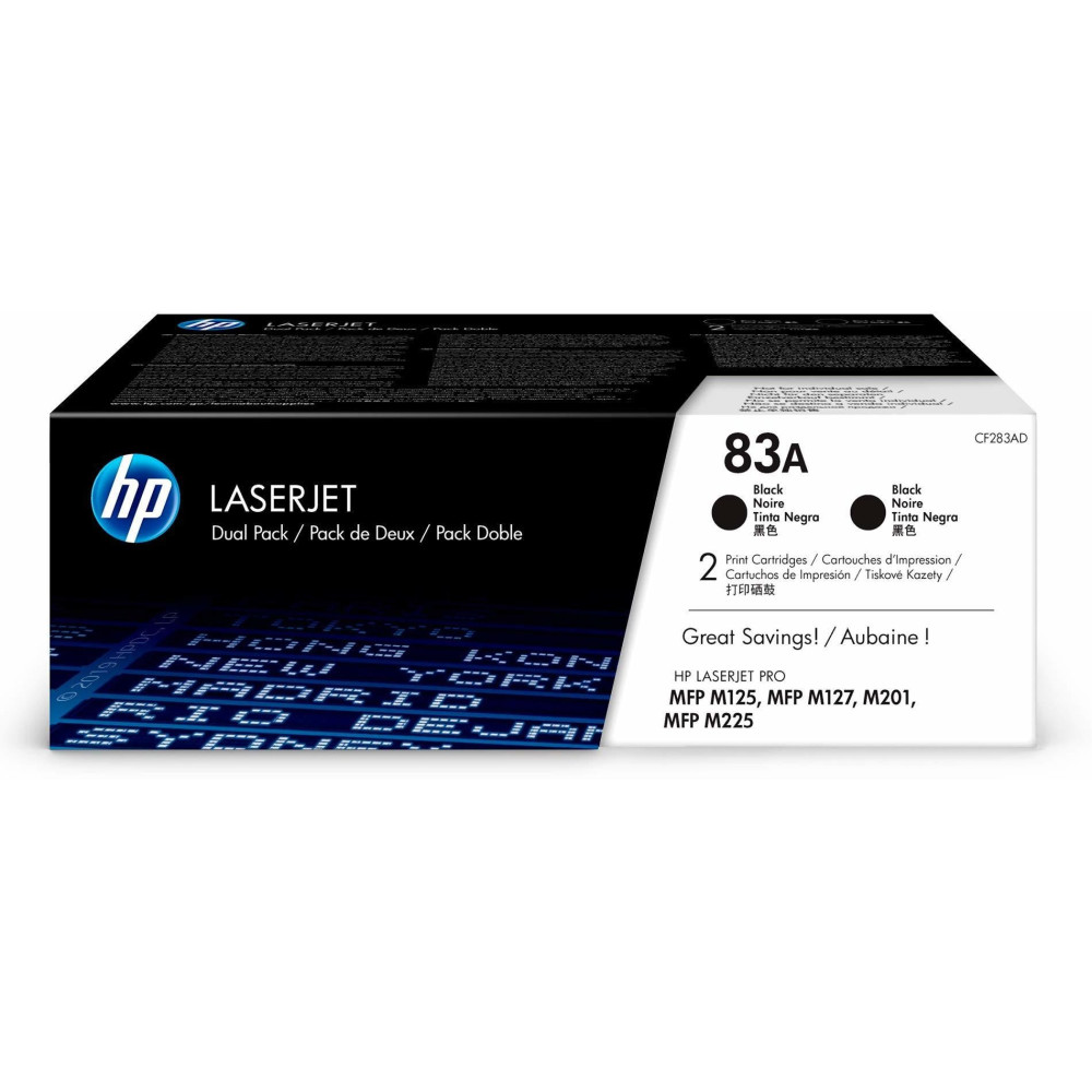 Pack de 2 Cartouches de toner originales HP LaserJet 83A / Noir / 1 500 pages CF283AF