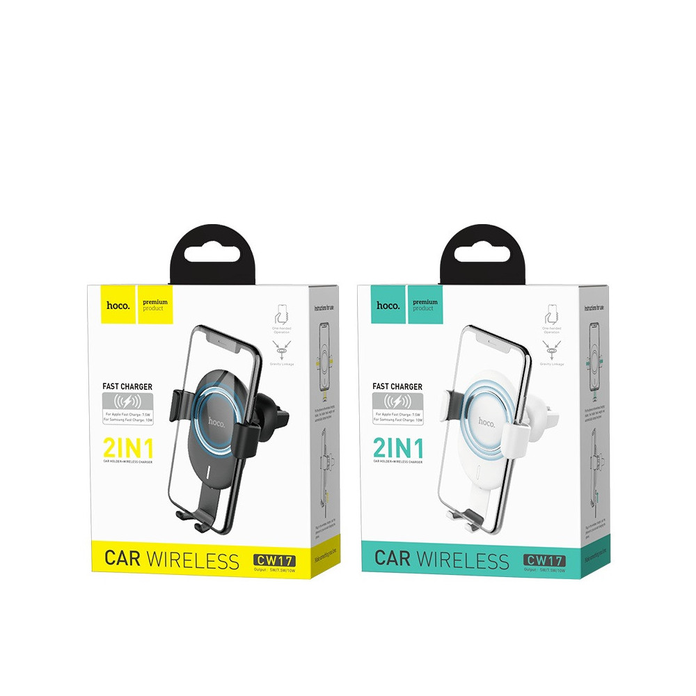 Support de voiture et Chargeur Sans fil Hoco CW17  / Blanc