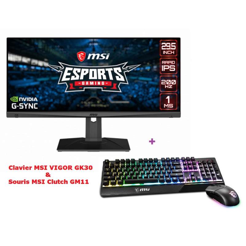 Ecran Gaming Incurvé MSI Optix 29.5 MAG301RF WFHD / RGB / 200Hz + Clavier  MSI VIGOR GK30 + Souris MSI Clutch GM11 offerts