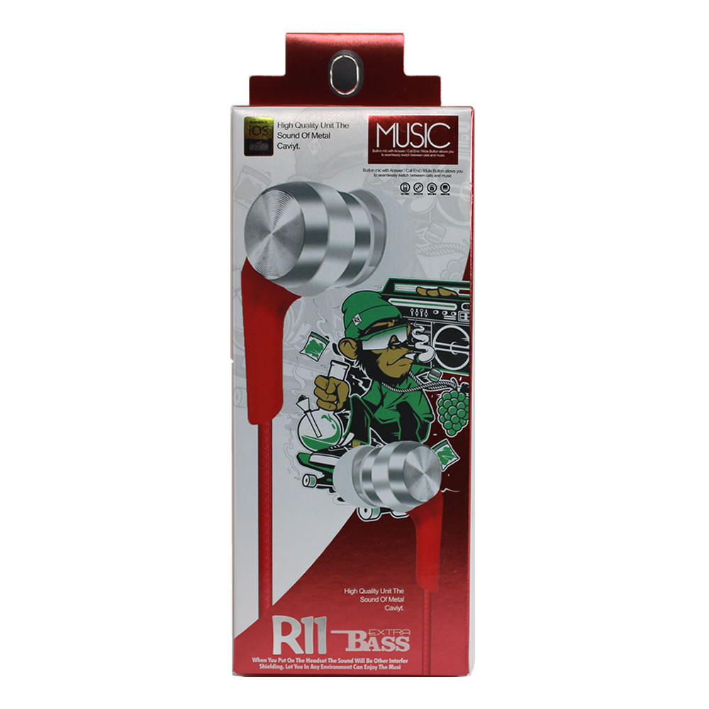 Écouteurs Stéréo avec Micro R11 Extra Bass / Rouge