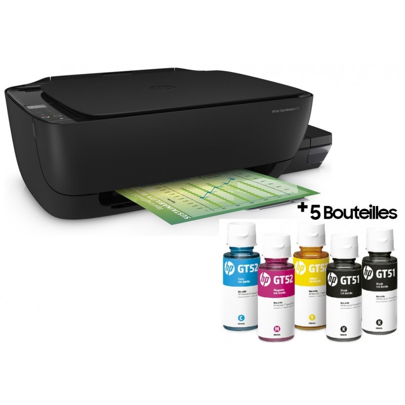 Imprimante Multifonction Jet d'encre 3 en 1 à réservoir intégré HP Ink Tank 415 / Wifi + Rame Papier A4 de 250 Feuilles + Câble USB