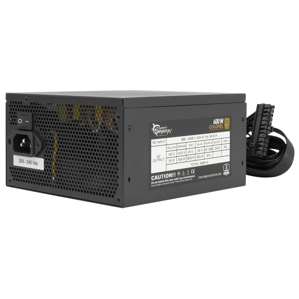 Boite d'alimentation Gamer White Shark Colonel 600W / 80+ Bronze