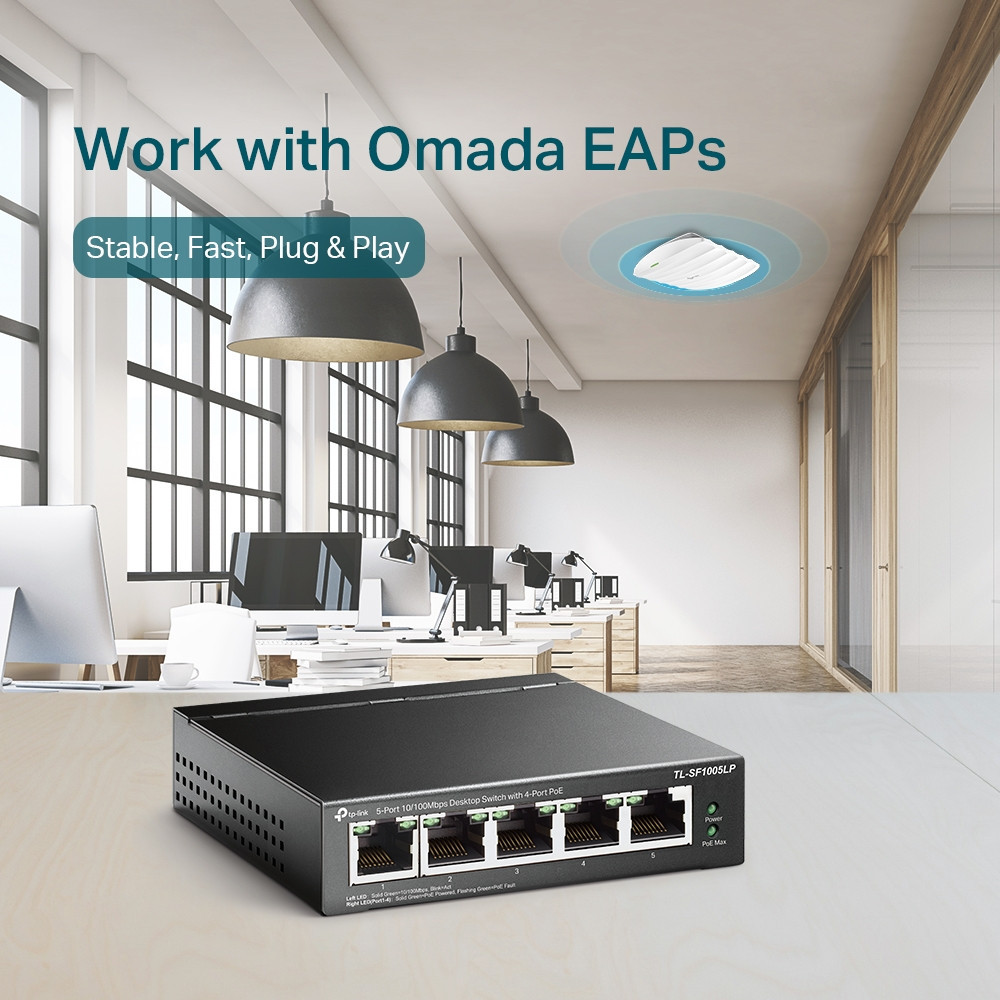 Switch de bureau TP-Link 5 ports 10/100 Mbps avec 4 ports PoE
