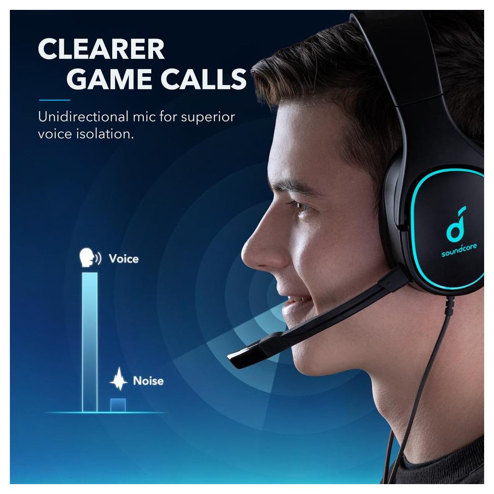 Casque Micro Filaire Gamer Anker Soundcore Strike 3 / 7.1 Virtual Surround Sound / Noir et Bleu