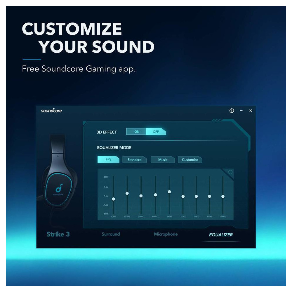 Casque Micro Filaire Gamer Anker Soundcore Strike 3 / 7.1 Virtual Surround Sound / Noir et Bleu