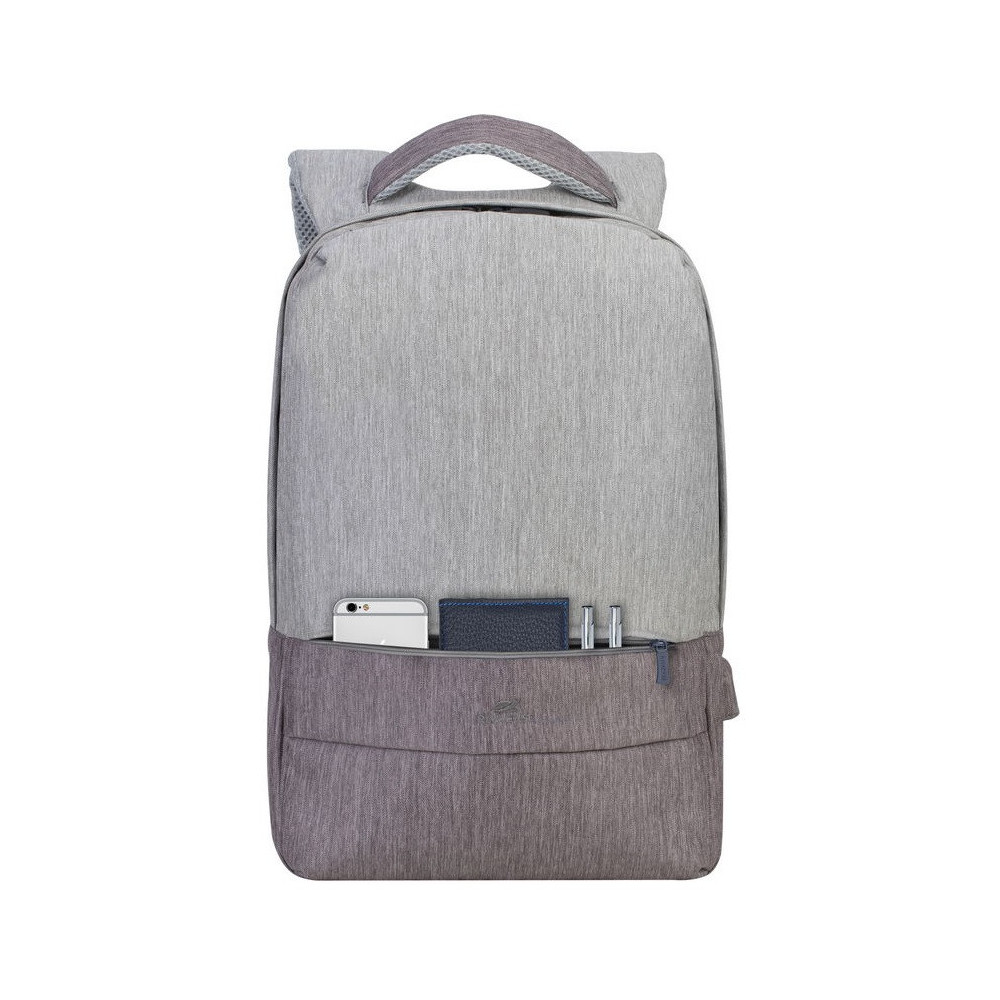 Sac à dos antivol pour pc portable 15.6" RivaCase 7562 / Gris et Moka