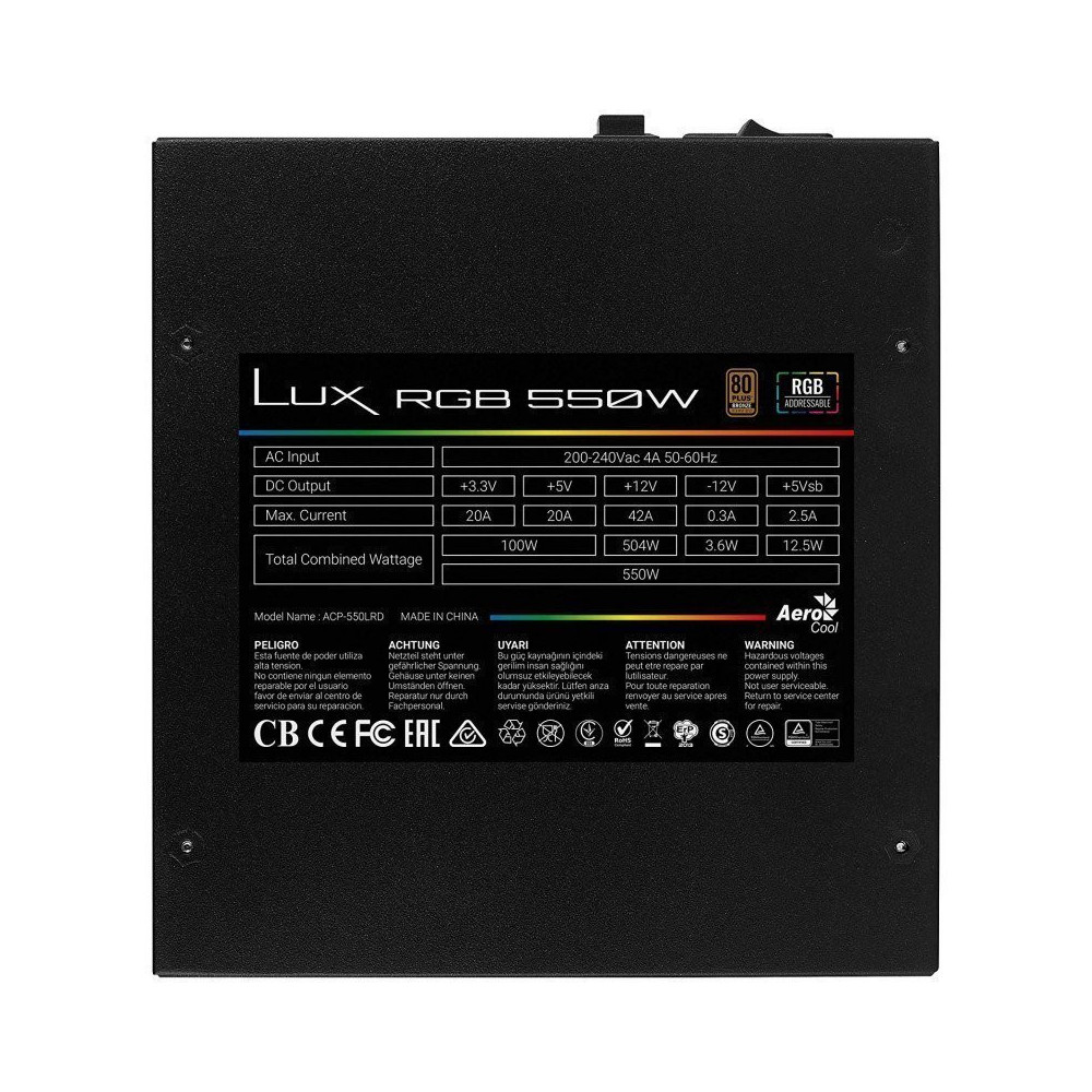 Boite d'alimentation Gaming Aerocool LUX RGB 550W RGB Addressable Bronze