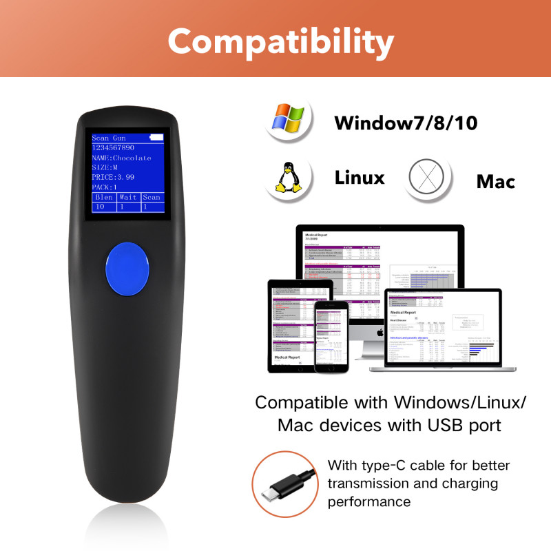 Android/PC/iOS ou Mac ALBASCA MK-2800 | Bluetooth USB Lecteur de Codes-Barres CCD 