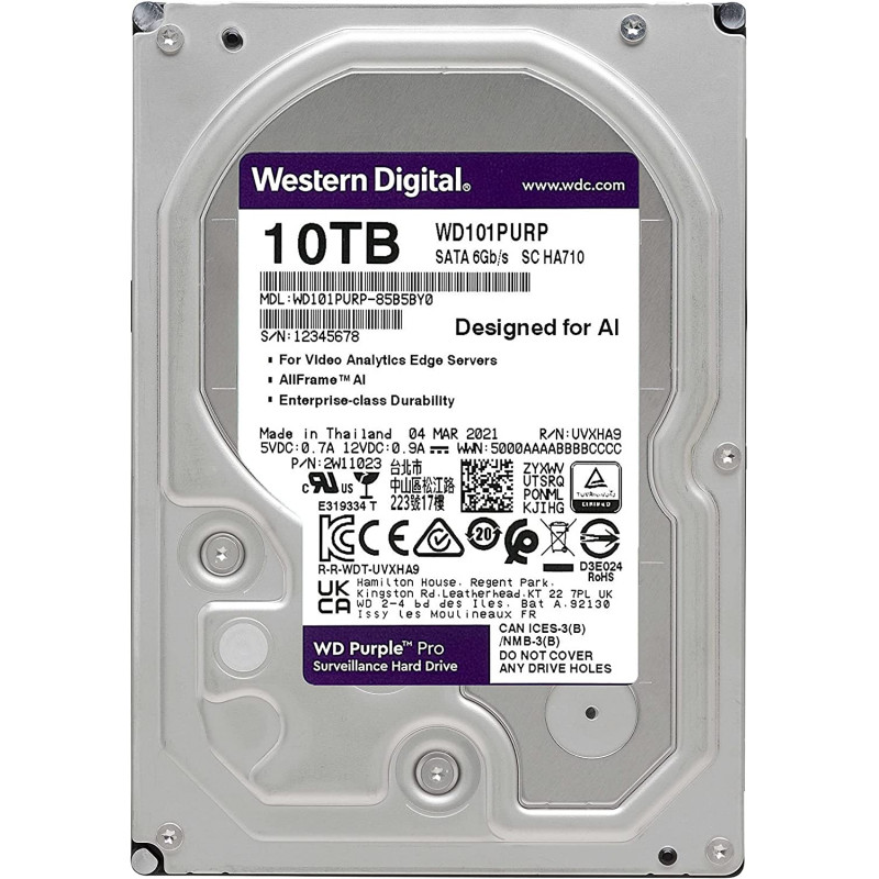 Disque Dur Interne 3.5" POUR VIDEO SURVEILLANCE Western Digital Purple 10 To