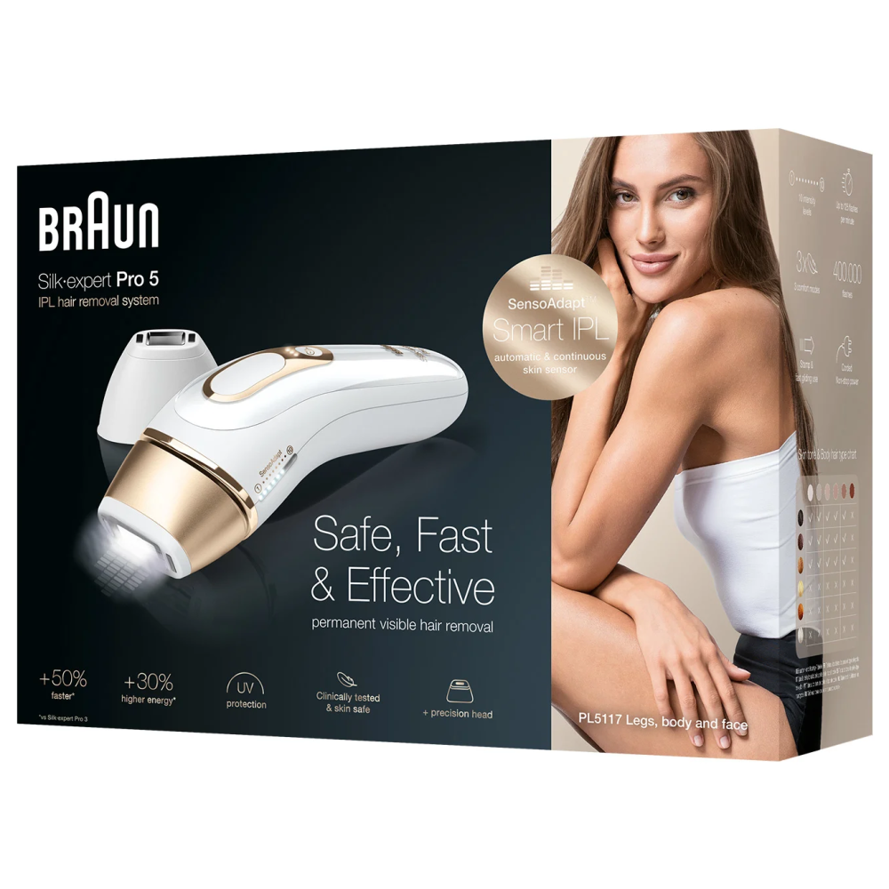 Epilateur BRAUN Silk-expert Pro 5 à Lumière Pulsée Intense / Blanc & Doré