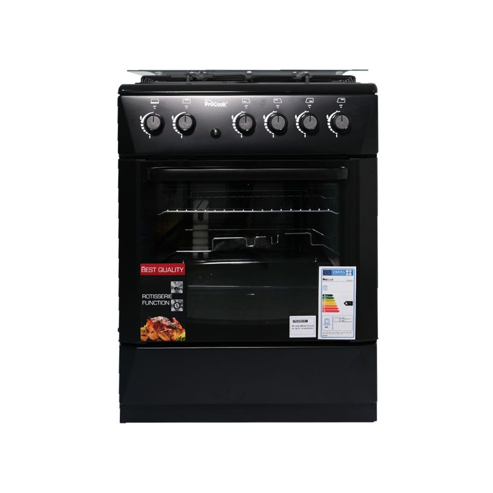 Cuisinière à gaz ProCook TG6640NR / 60cm / Noir