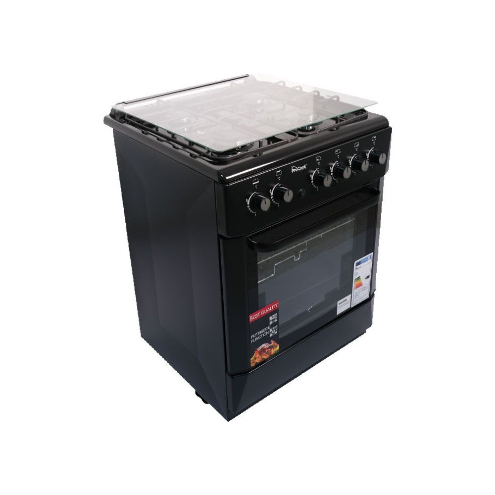 Cuisinière à gaz ProCook TG6640NR / 60cm / Noir