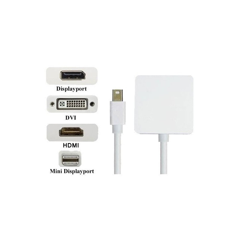 Adaptateur Mini DisplayPort Vers DVI-I Femelle, HDMI Femelle et DisplayPort Femelle