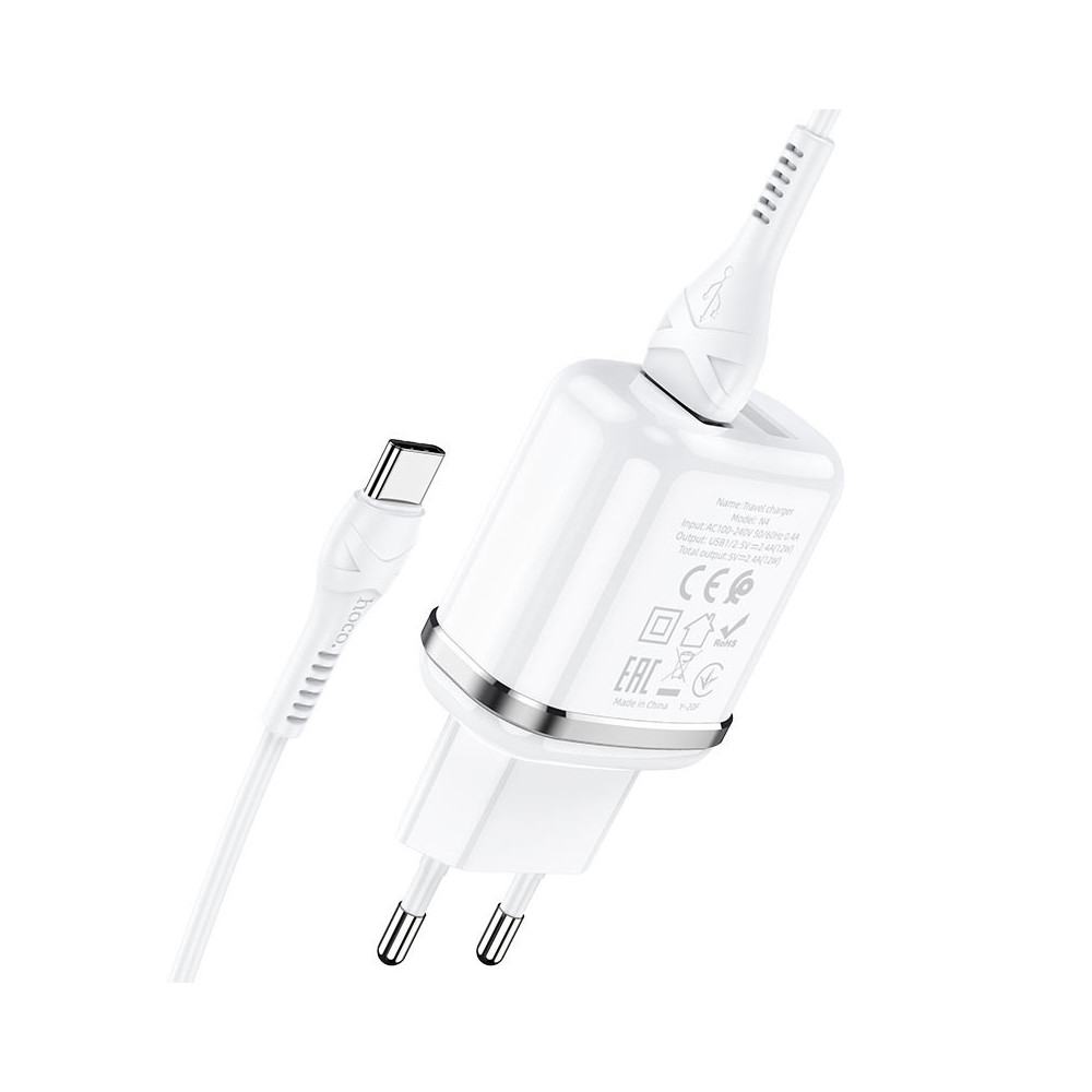 Chargeur Hoco N4 Aspiring / 2.4A / Double Ports / Type-C / Blanc
