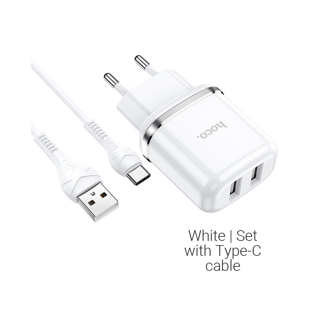 Chargeur Hoco N4 Aspiring / 2.4A / Double Ports / Type-C / Blanc