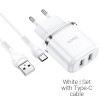 Chargeur Hoco N4 Aspiring / 2.4A / Double Ports / Type-C / Blanc