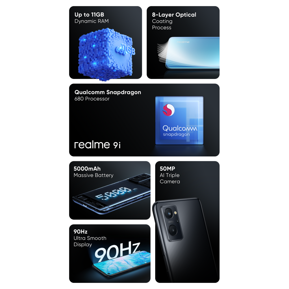 Smartphone Realme 9i / 4G / 6 Go / 128 Go / Bleu