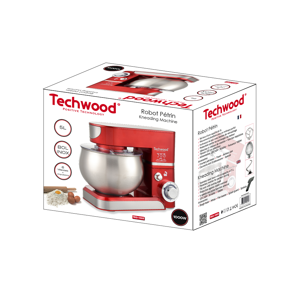 Robot Pétrin TECHWOOD TRO-1065 / 1000W / 5L / Rouge