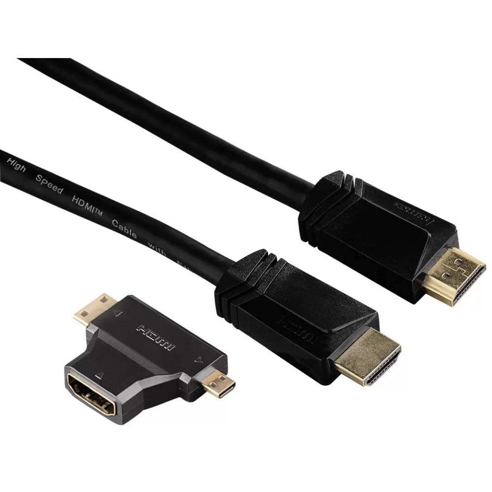 Câble Hama HDMI vers HDMI haute vitesse 1.5M + 2 en 1 Adaptateur HDMI