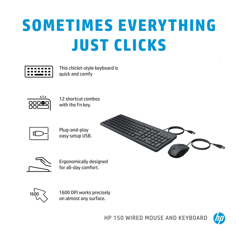 Ensemble Clavier et Souris USB HP 150 / (QWERTY)