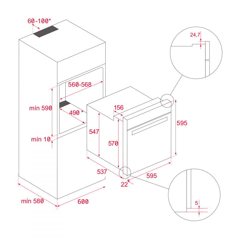 Four multifonction Teka inox / 70L - Dimensions 595 x 595 mm