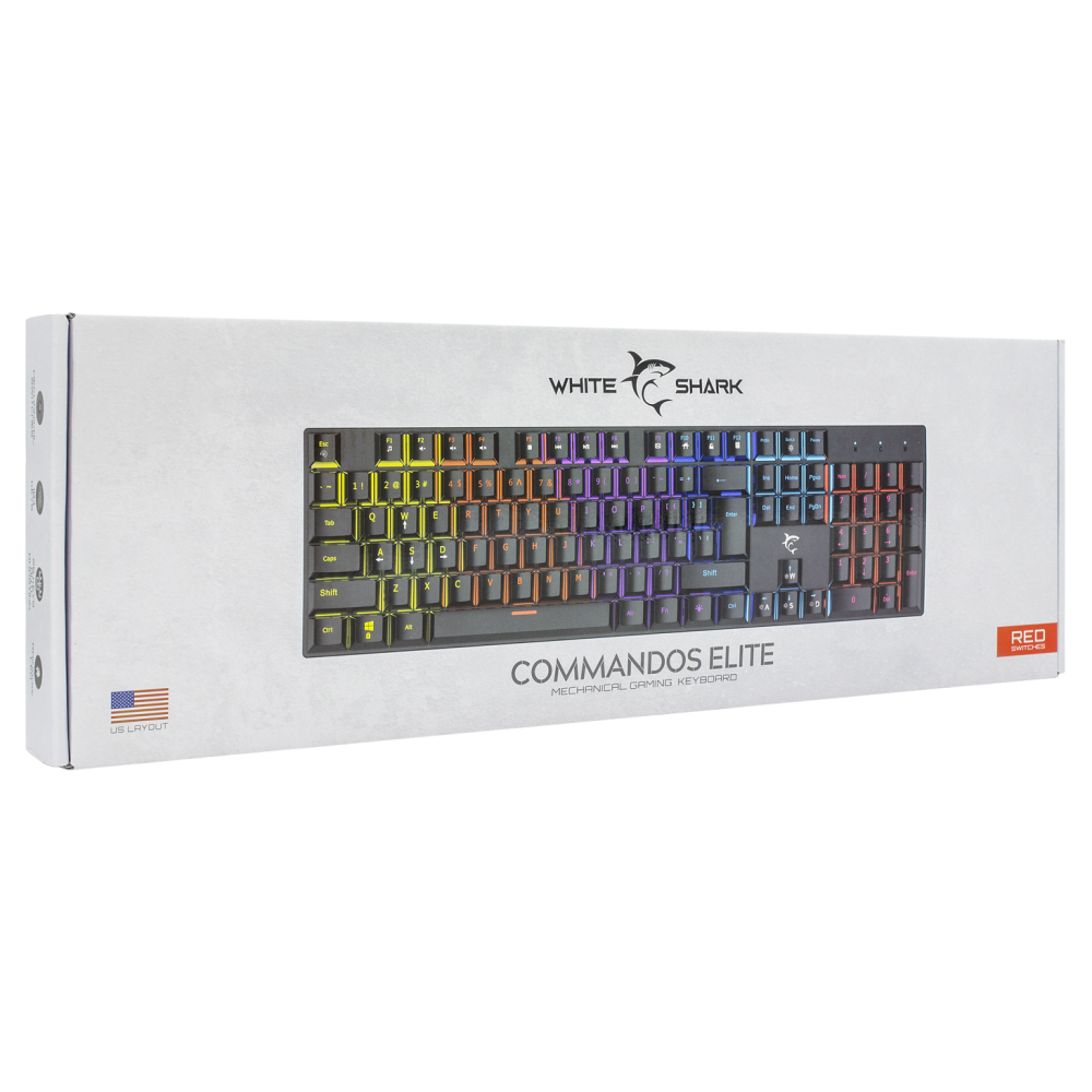 Clavier Gaming mécanique White Shark COMMANDOS ELITE GK-2107/ RGB / Noir / BLUE SWITCHES