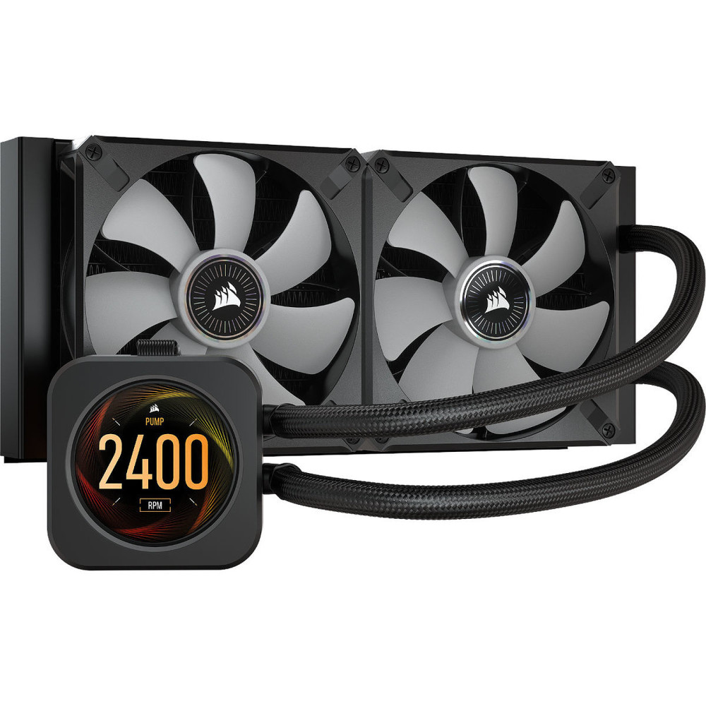 Kit de Watercooling tout-en-un pour processeur Corsair iCue H100i LCD Elite / 240 mm