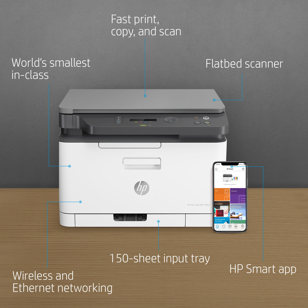 Imprimante Multifonction Laser 3 en 1 A4 HP Color Laser MFP 178nw