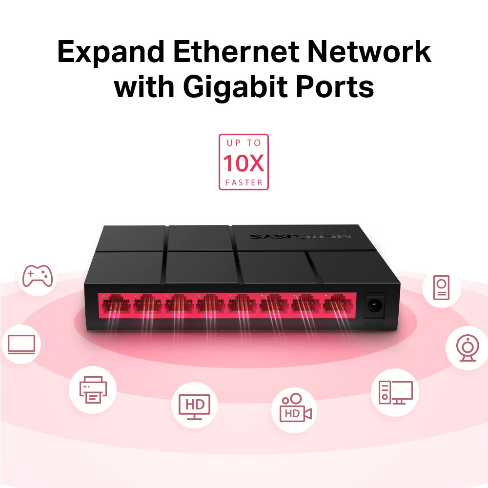 Switch de bureau 8 ports MERCUSYS MS108G / 10/100/1000 Mbps