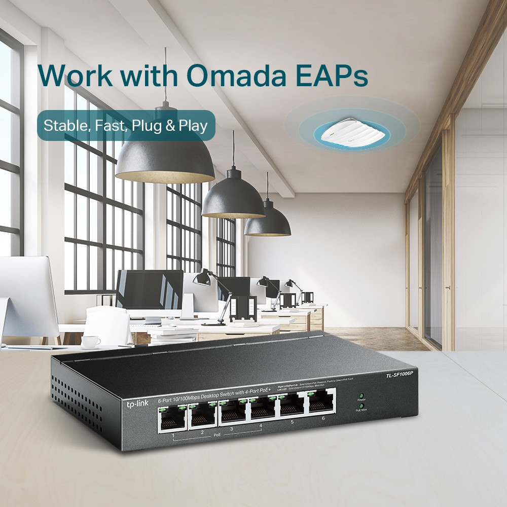 Switch de bureau TP-Link 6 ports 10/100 Mbps avec 4 ports PoE+